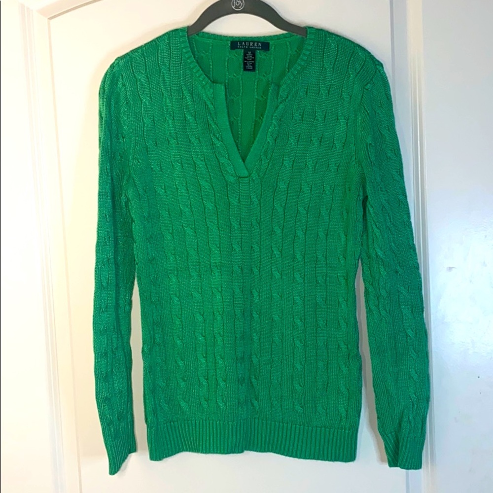 Lauren Ralph Lauren Cable-Knit V-Neck Sweater- M
